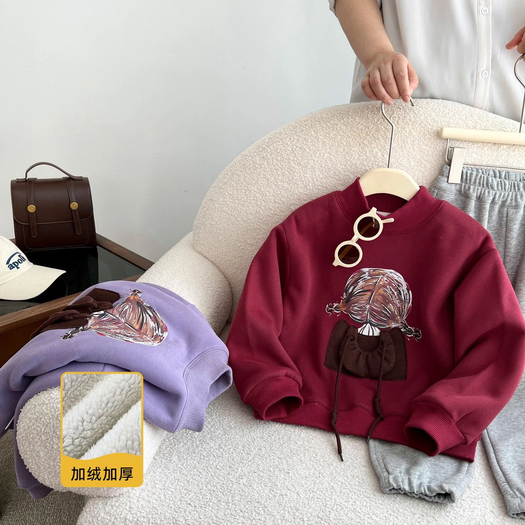 小菲特冬季女宝衣服女童6-12岁中大童加绒上衣儿童卫衣BXYD36182