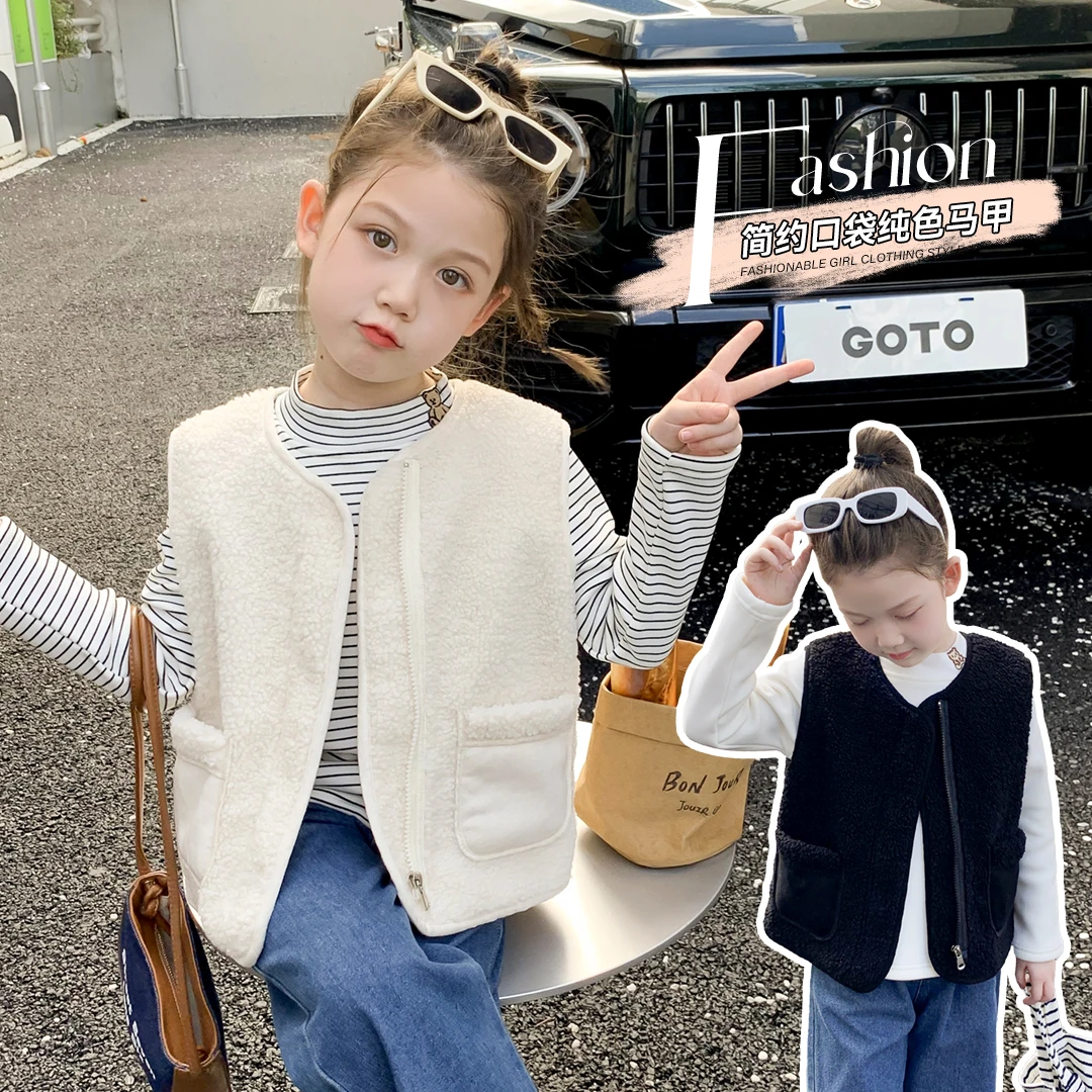 小菲特秋冬加绒女宝衣服女童装6-12岁中大儿童马甲外套YNYD35374