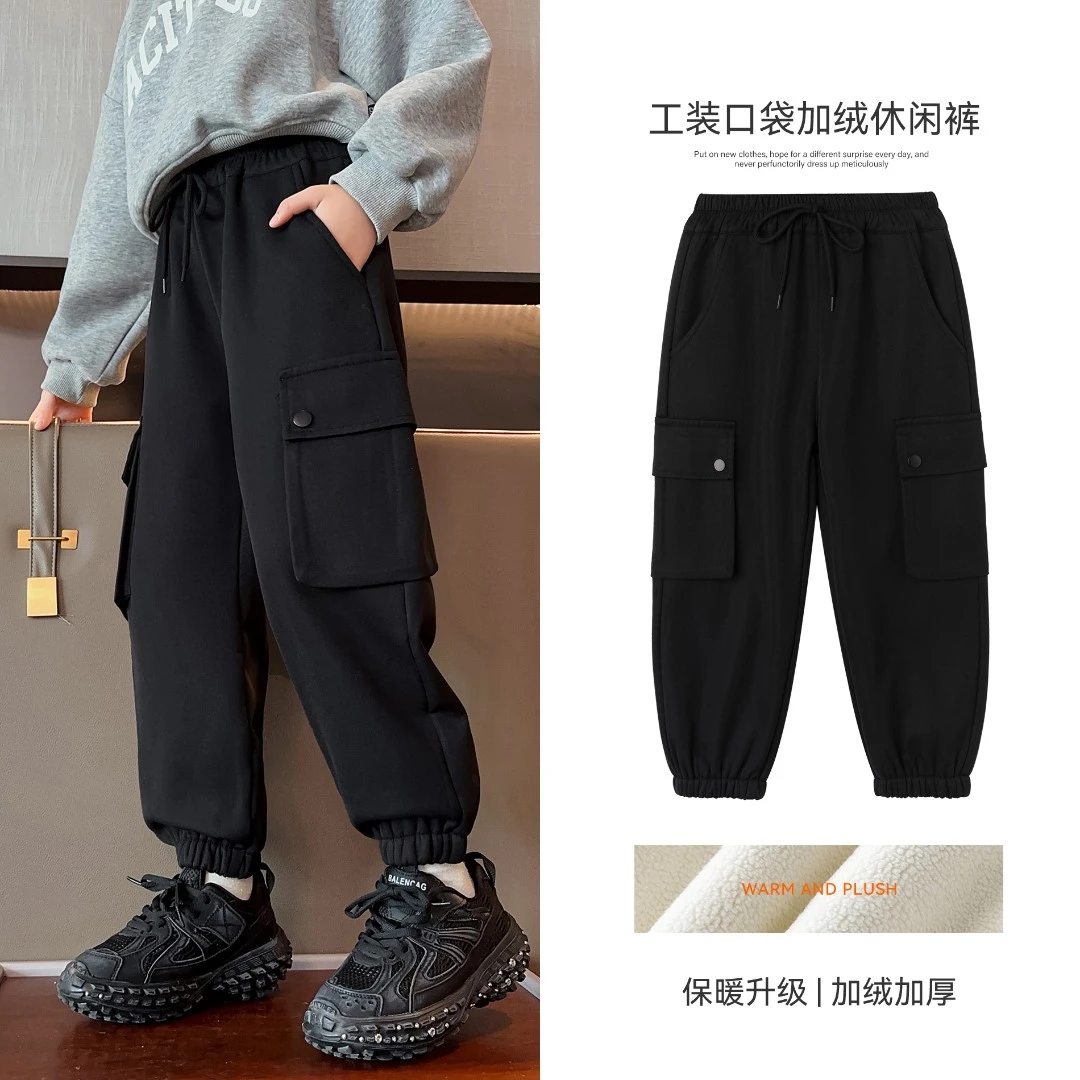 小菲特冬季新款女童装加绒中大童工装裤潮流儿童休闲裤JMKD35419