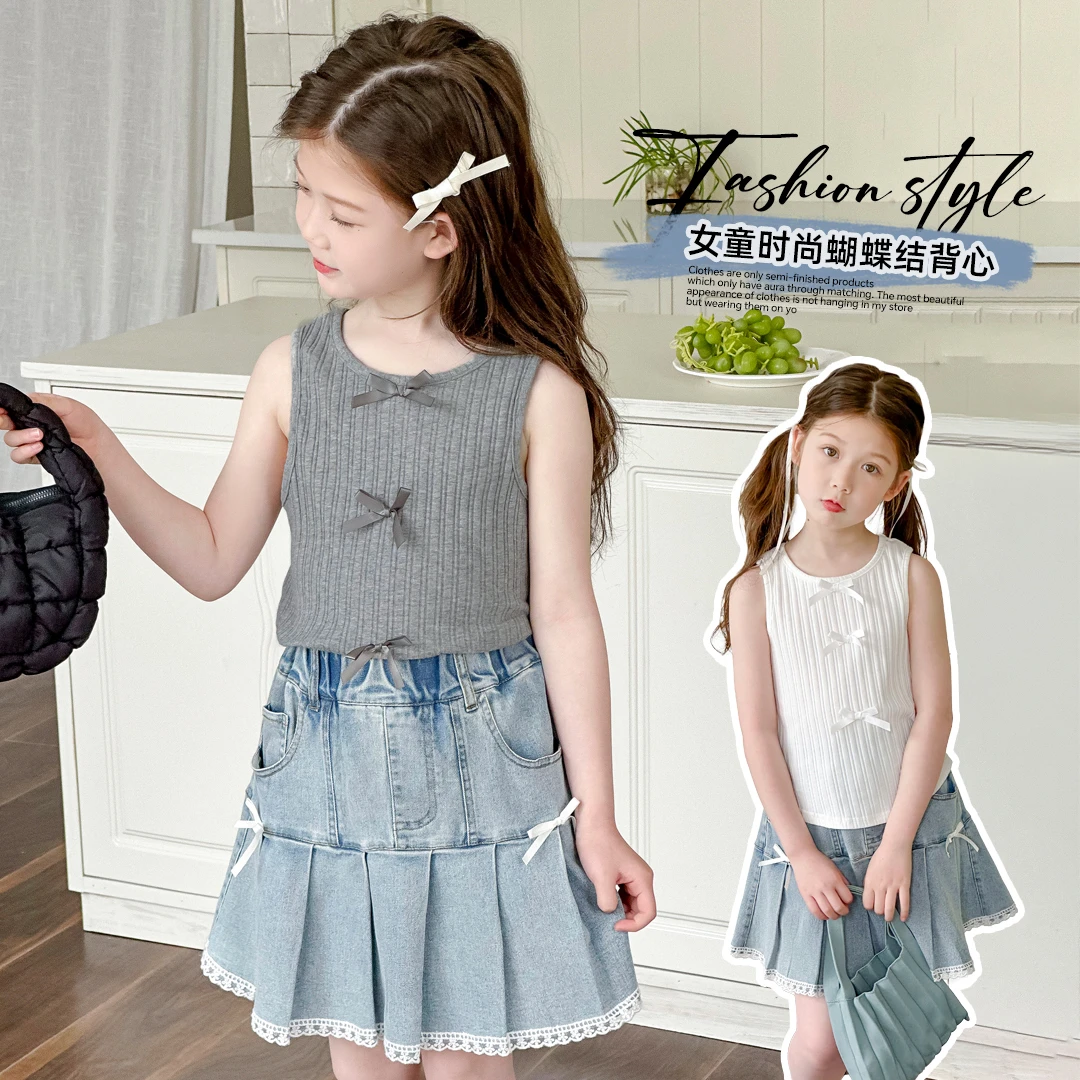 小菲特女童夏装薄款背心中大童时尚纯棉上衣儿童无袖T恤HSYX41374