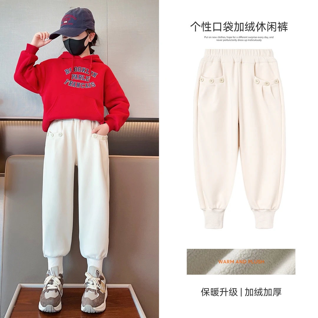 小菲特秋冬季女童装6-12岁中大童运动裤儿童加厚休闲裤 QDKD36234