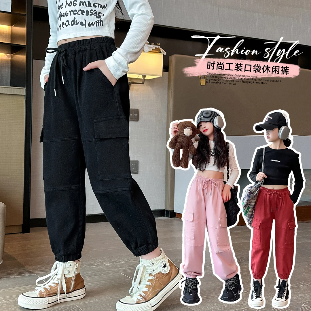 小菲特春季女宝长裤女童装6-12岁中大童裤子儿童工装裤JMKQ34355