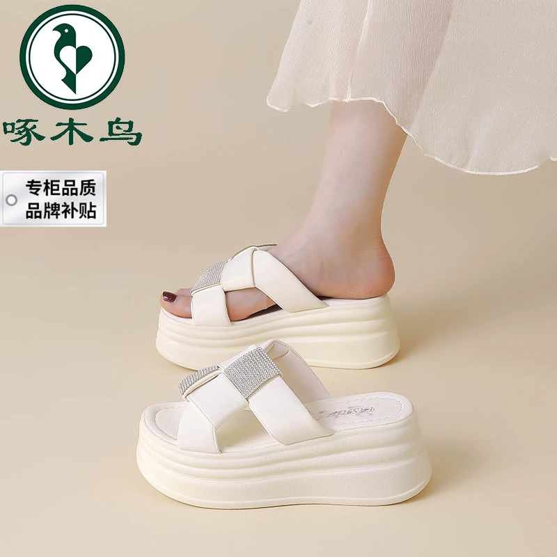 啄木鸟踩屎感厚底拖鞋女夏外穿2024新款网红时尚增高防滑软底凉拖
