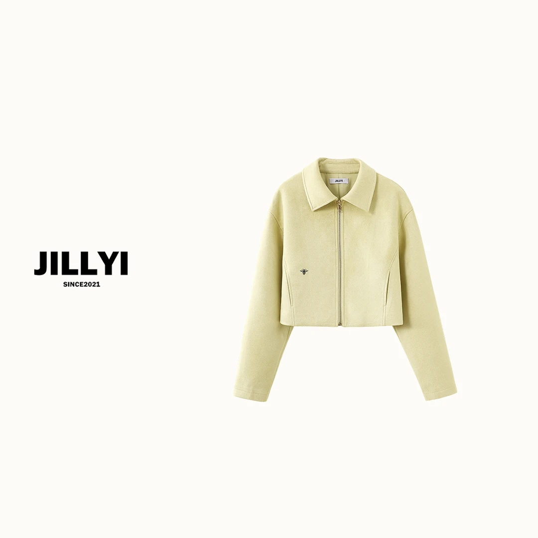 JILLYI南山店【奶油蛋黄】淡黄色经典小蜜蜂外套气质秋季翻领纯色