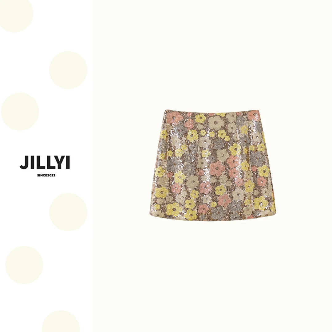 JILLYI南山店【漫画多巴胺】五彩花朵亮片仙女半裙碎花气质时尚女士