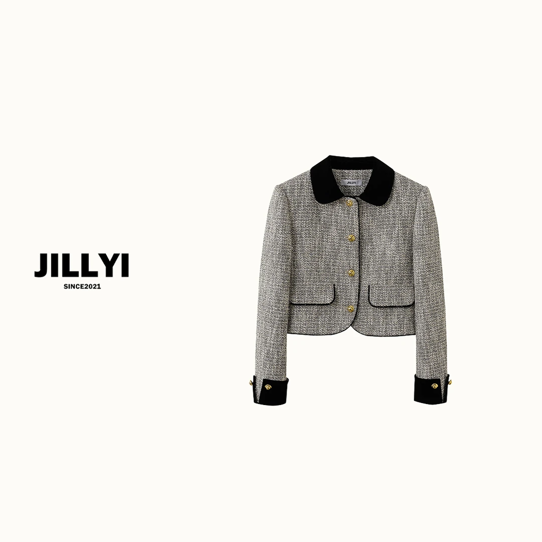 JILLYI南山店【秋季冷雾】灰色复古轻奢小香风金扣气质秋季女外套