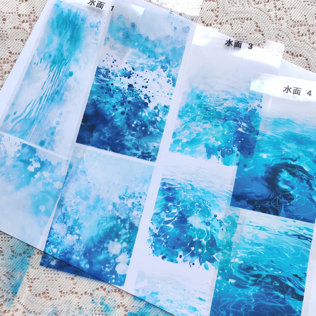 自制水面波纹大背景手帐胶带无白墨咕卡流麻背景手机背卡背景贴纸