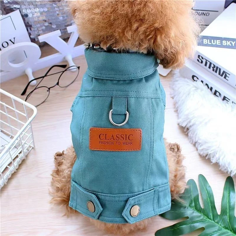 狗狗宠物泰迪比熊小型犬博美外套春秋装夹克绳牵引扣可牵引环