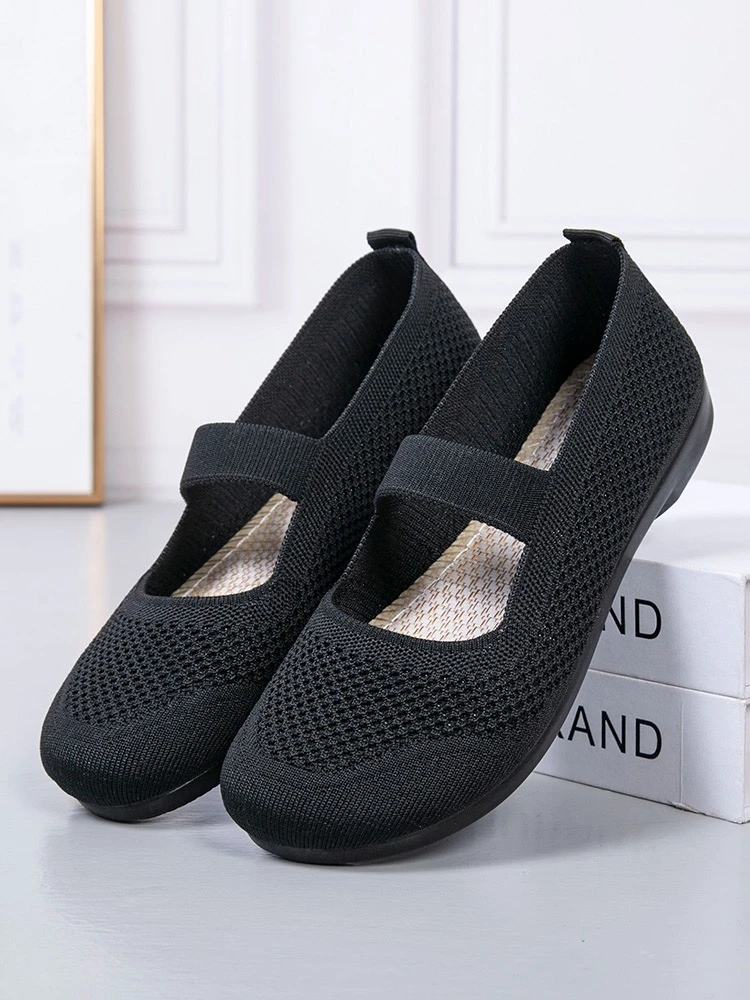 老北京夏季透气网面镂空老年浅口一脚蹬防滑软底鞋老人鞋妈妈鞋