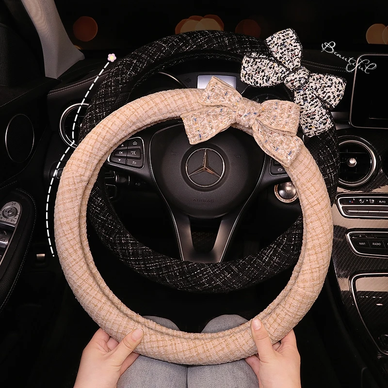 适用简约轩逸/逍客/天籁/阳光/骐达方向盘套小香风蝴蝶结把套夏季