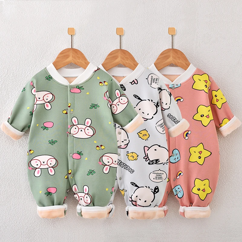 婴儿连体衣加绒加厚保暖衣秋冬季长袖哈衣新生儿衣服外穿爬服