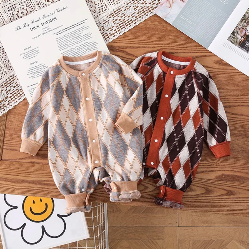 【爆款推荐】婴儿连体春秋装宝宝针织韩系哈衣新生儿长袖爬服春秋装