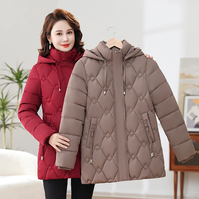 中老年妈妈棉服女中长款加肥加大码洋气女士棉衣显瘦加厚棉袄外套
