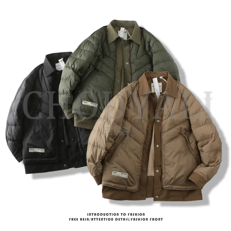 冬季新款男士时尚衬衫领羽绒服假两件撞色拼接保暖羽绒服DC032