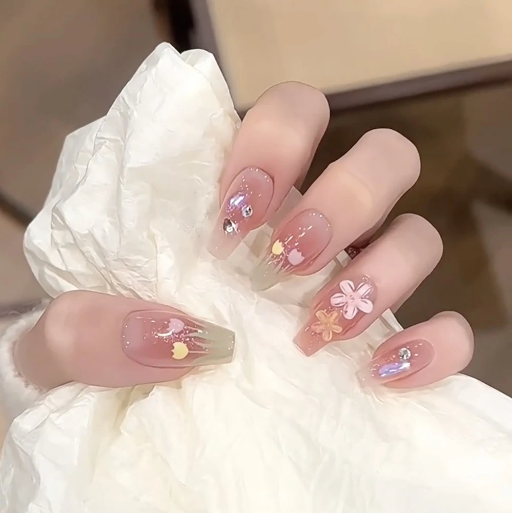 【郁金香】春天腮红穿戴式光疗美甲贴片 纯手工穿戴甲手工美甲成品