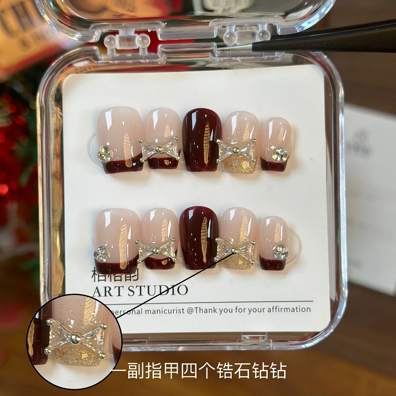 【长乐】法式新年转运甲招财锆石钻手工光疗穿戴美甲成品假指甲贴