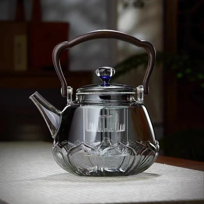 莲花壶煮茶器煮水两用家用黑色蒸茶煮茶茶具提梁壶煮茶神器