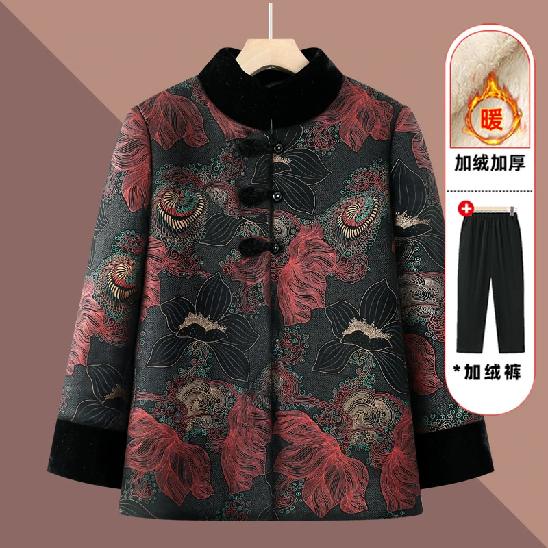 中老年人冬装女奶奶秋冬装加绒棉服老太太洋气棉袄老人保暖棉衣服