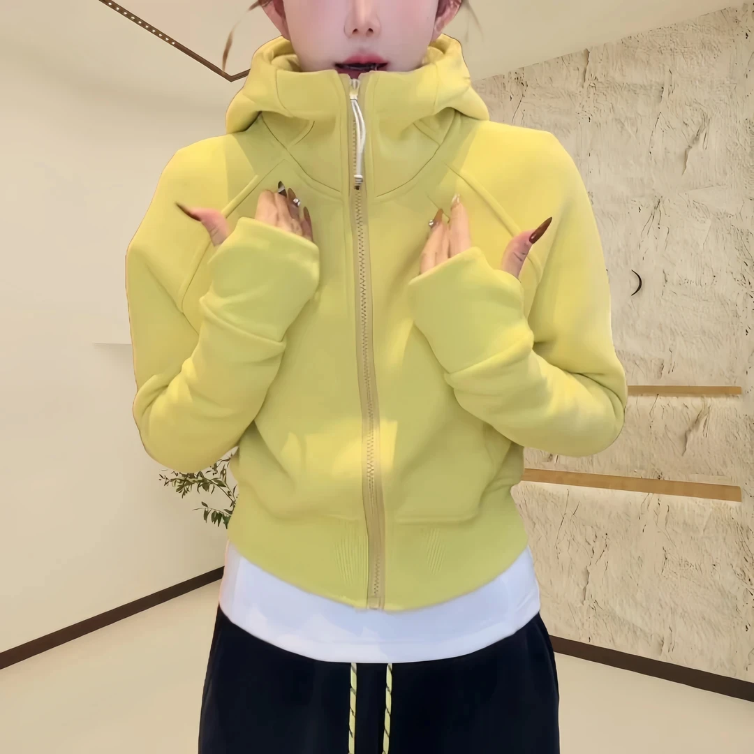 婉君【加绒lulu】2024年秋冬新款气质韩系百搭连帽拉链短款卫衣外套