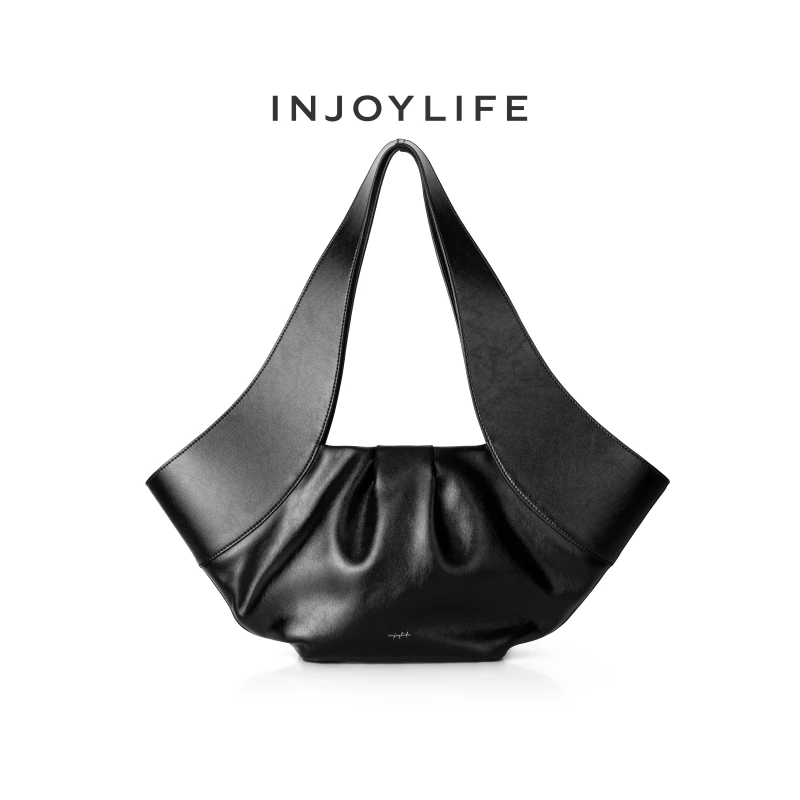 【褶裥饺子包】INJOYLIFE托特包女2024小众设计单肩包高级感大容量