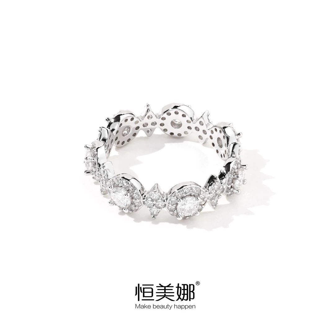 恒美娜 925银莫桑石戒指 满镶星星戒指气质秋冬新品小众欧美个性