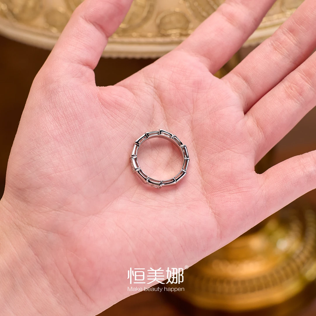 恒美娜 925银莫桑石戒指 蛇骨单圈戒指气质轻奢时尚百搭小众精致