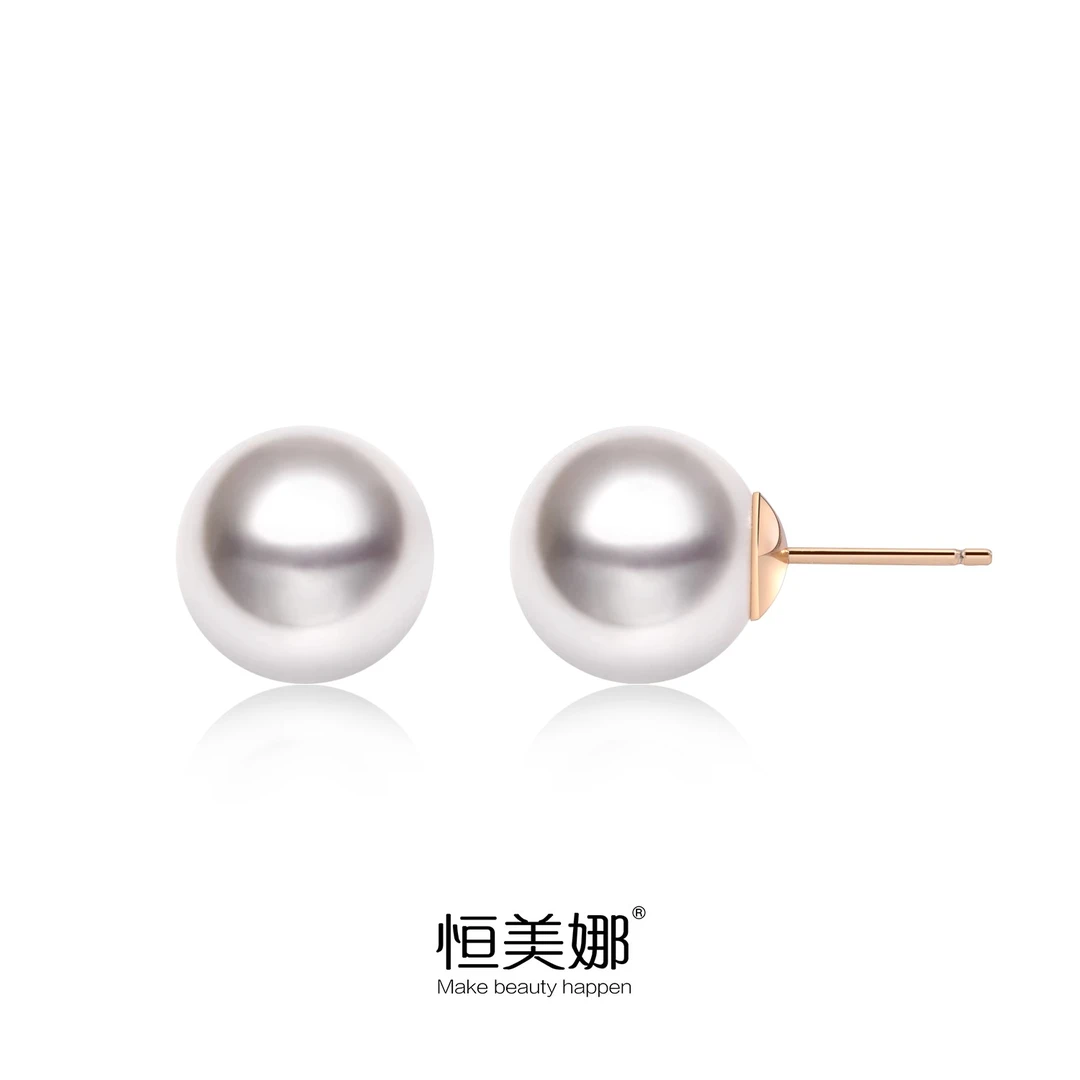恒美娜 925银仿珍珠耳饰 白珠素款耳钉轻奢百搭小众优雅高级ins女