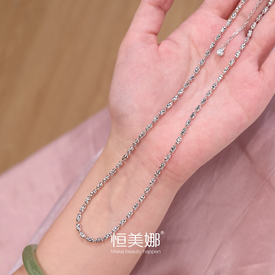 恒美娜 链子925银莫桑石 双S弯刀珠链气质时尚百搭简约秋冬新品