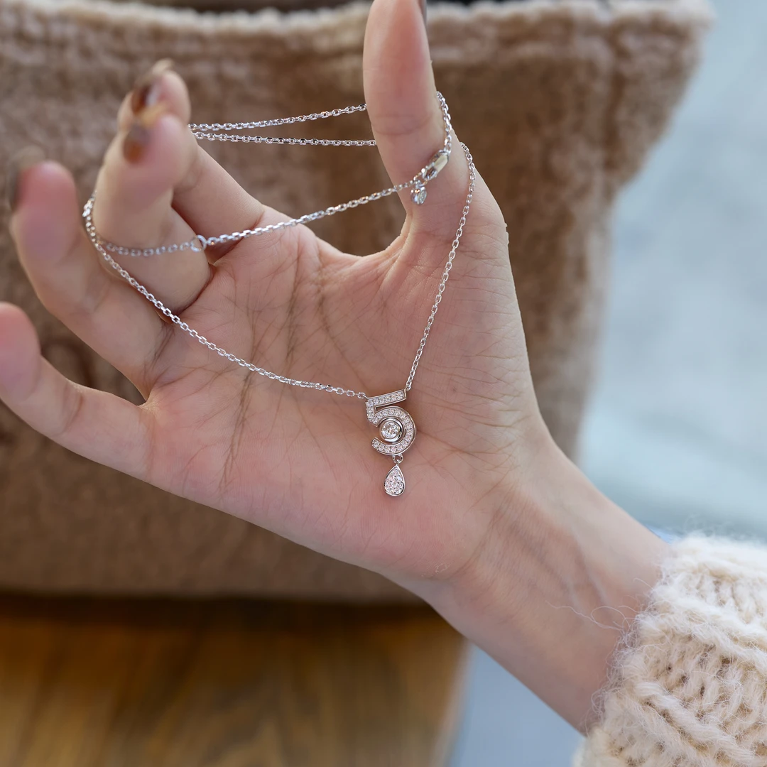 坠链均925银莫桑石 五号项链满镶吊坠气质轻奢秋冬毛衣链简约