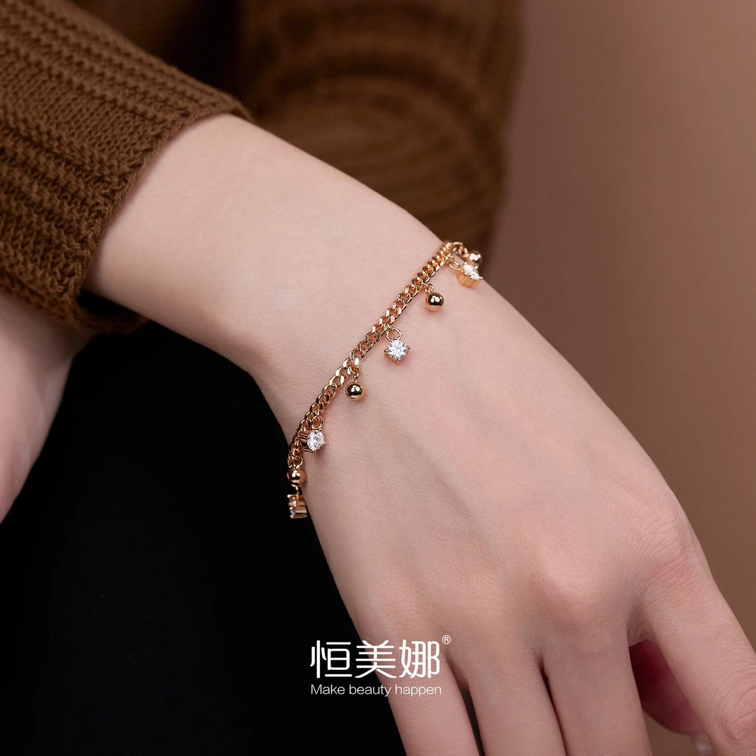 恒美娜 925银莫桑石手链 温柔时光古巴链轻奢时尚百搭珠宝设计师