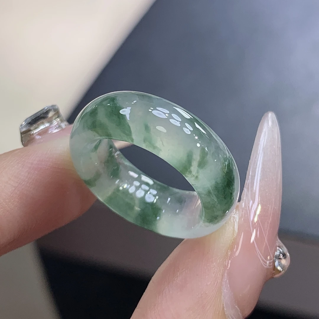 9-10圈 缅甸天然翡翠 宽版冰种飘花翡翠戒圈尺寸15.5-7.1-4.1mm