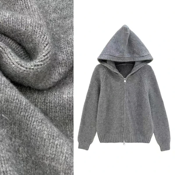 气质毛衣外套冬季新款时尚连帽上衣春秋白色休闲百搭宽松纯色1037