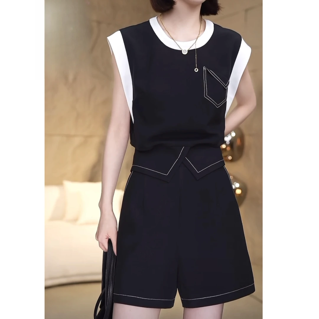 新款小香风套装女撞色个性设计修身显瘦气质减龄休闲百搭套装920