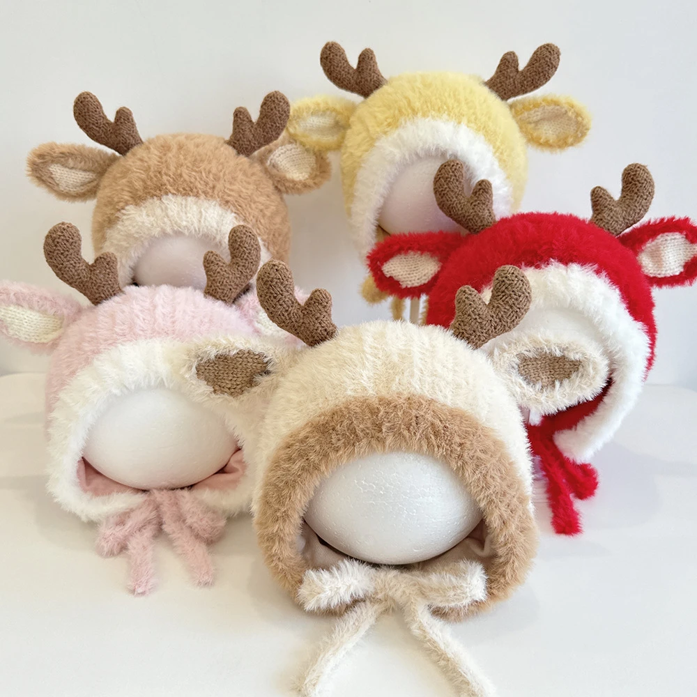 儿童鹿角毛绒帽子秋冬婴儿可爱男女宝宝毛线帽冬季保暖防风护耳帽