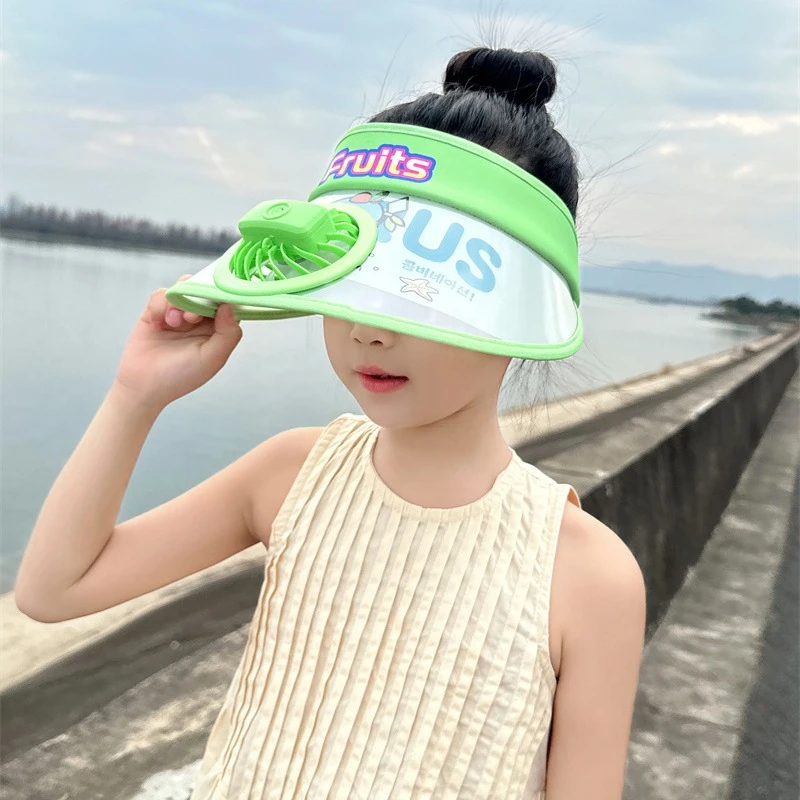 2024春夏风扇款卡通图案空顶帽儿童帽子男童女童户外防晒遮阳可调