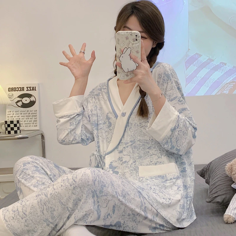 【夏季-凉感型】冰丝月子服夏季薄款哺乳孕妇产后喂奶长袖睡衣套装