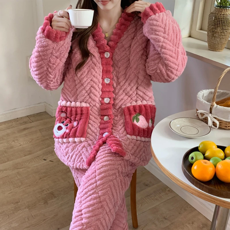 三层夹棉冬季加绒加厚大肚子孕妇睡衣产妇家居服哺乳期高端月子服
