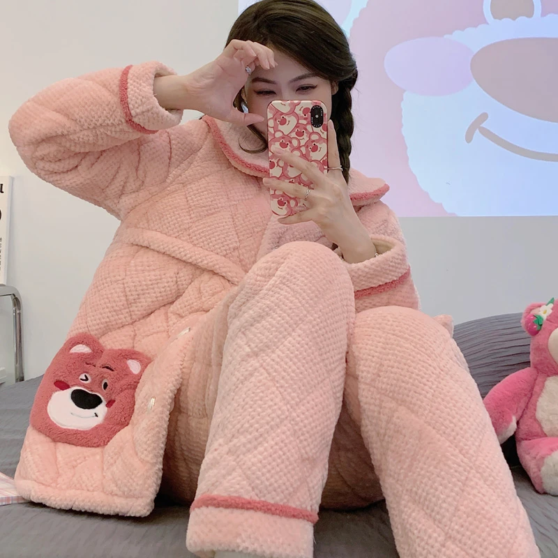 大肚子孕妇睡衣女冬季加厚加绒可外穿套装珊瑚绒月子服产后哺乳衣