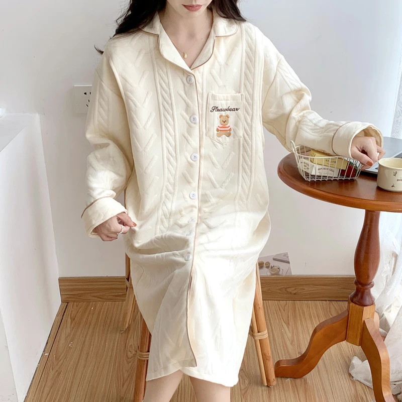 待产裙11-12月份产妇生产裙住院孕妇睡衣哺乳睡裙长袖秋冬月子裙