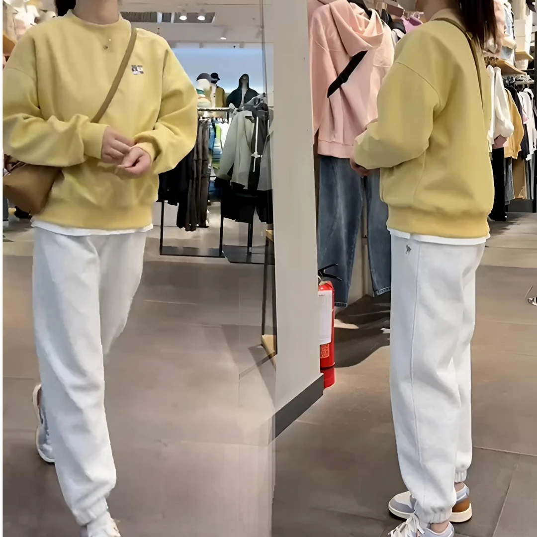 2025时尚运动宽松圆领韩版百搭显瘦上衣春季秋季气质休闲束脚裤子