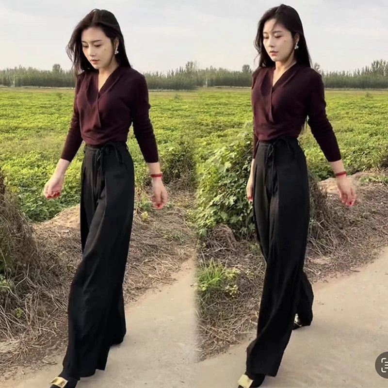 搭配一整套气质时尚显瘦长袖上衣休闲百搭垂感网红洋气出游服装女