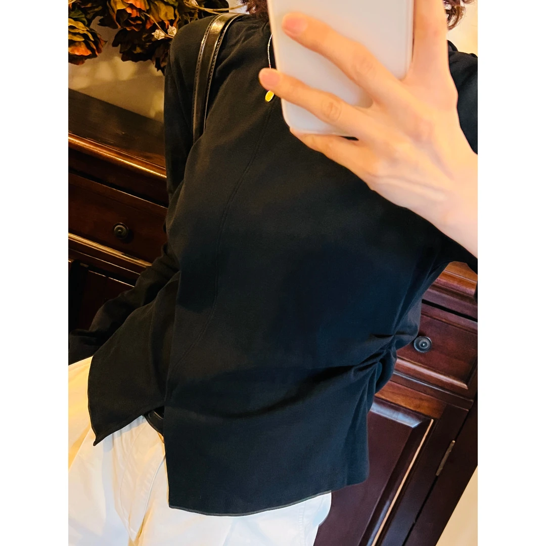 HIMEGANJANE"小蛮腰"收腰设计气质打底衫显瘦圆领长袖T恤女 3321