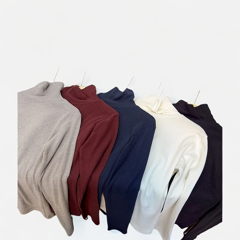 暖绒绒弹力坑条抓毛磨绒显瘦长袖保暖高领衫24709