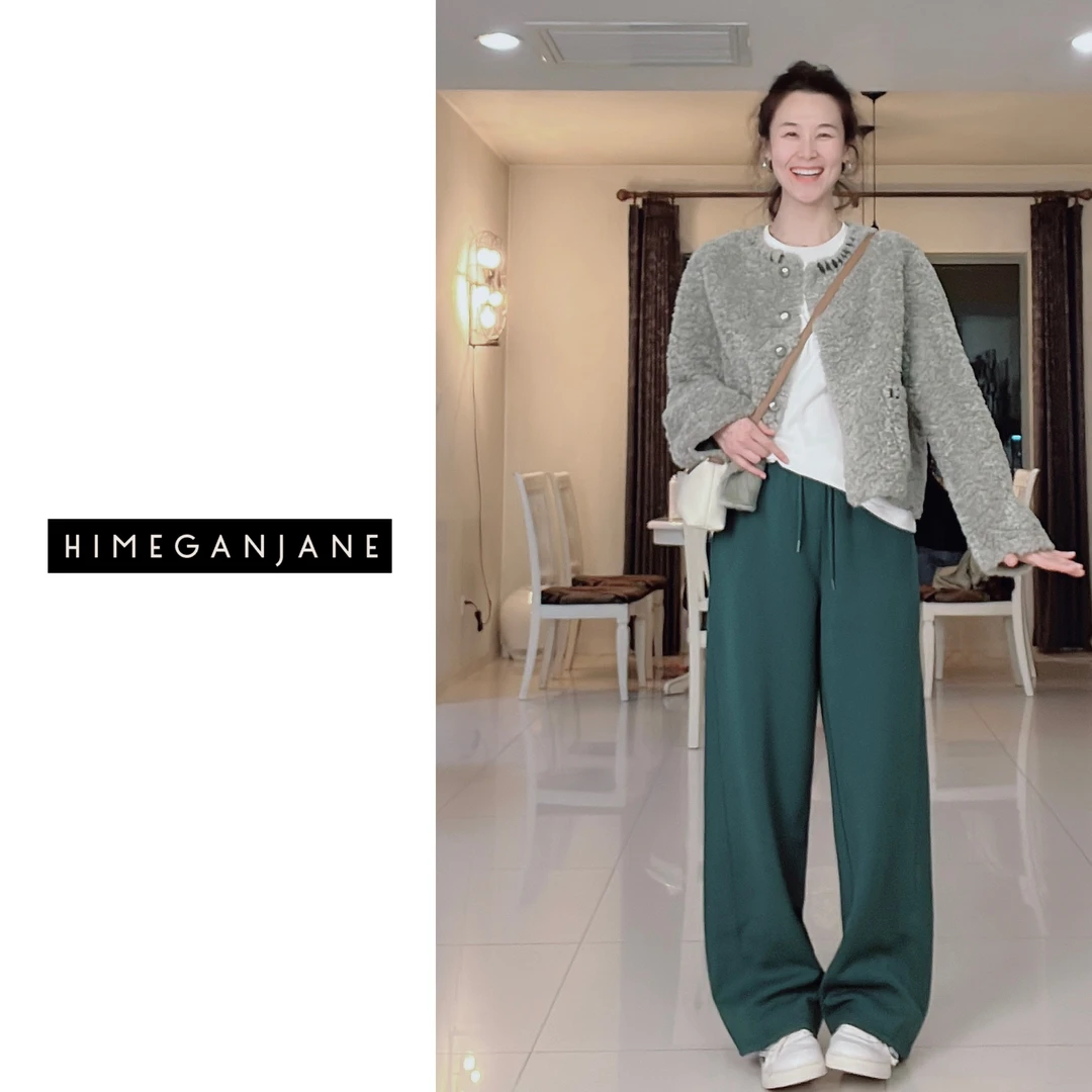 HIMEGANJANE “大长腿”高腰阔腿两穿抽绳卫裤3190运动