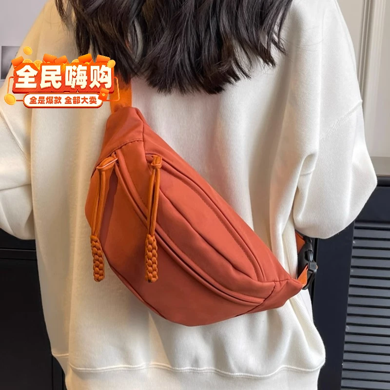 帆布女包休闲包包男女同款肩包时尚大方纯色百搭腰包斜挎包网红包