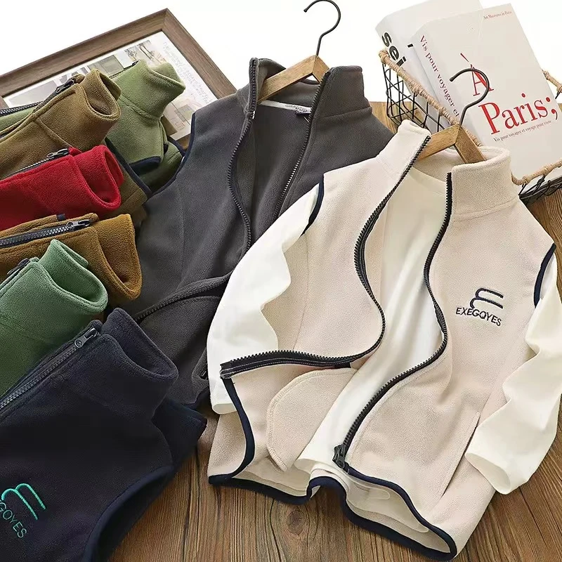 儿童摇粒绒马甲秋冬新款无袖背心男童双面绒拉链衫中大童休闲坎肩