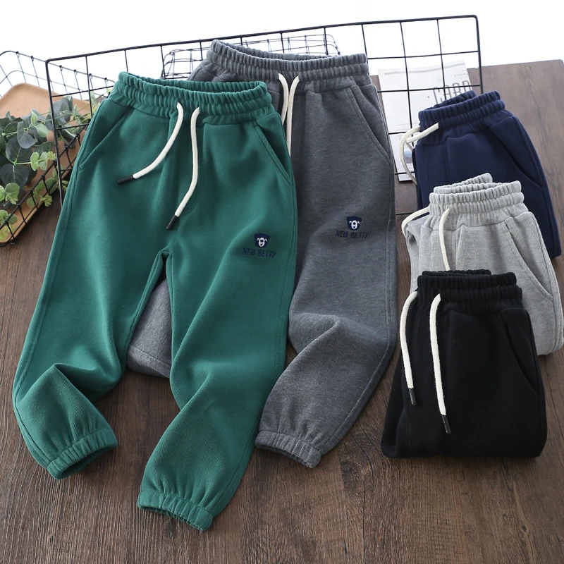 男童束脚休闲裤春秋款中大童纯色小熊刺绣休闲运动束脚时髦修身潮