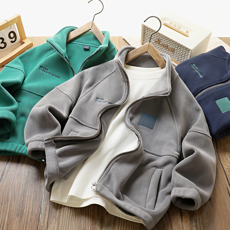 男童奥粒绒外套秋冬季新款儿童保暖立领拉链上衣中大童百搭潮休闲