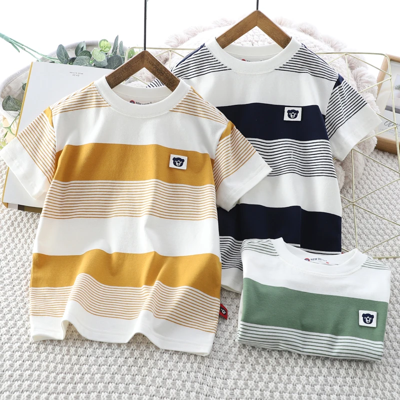 男童短袖t恤夏款新款儿童夏装中大童男孩休闲条纹圆领半袖T恤