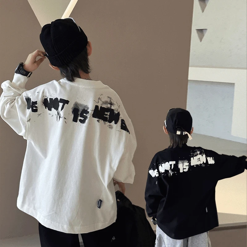 男童纯棉长袖t恤中大童秋季韩版印花上衣儿童帅气男孩宽松体恤衫